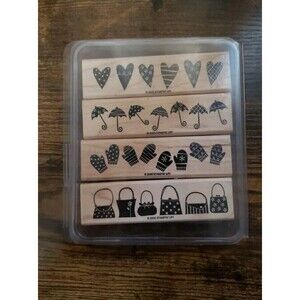 Stampin Up Weather or Not 2005 Set Border Rubber Stamps Heart Umbrella Mittens
